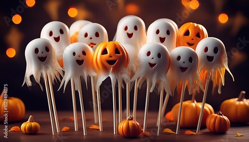 Cute halloween ghost cake pops ready for a halloween party, Halloween ghost cake pops are the perfect treat for any spooky celebration, halloween pumpkin pops