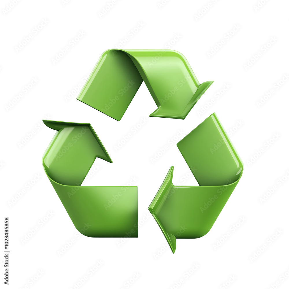 Obraz premium 3D Cartoon Green Recycle Symbol Icon on transparent Background, Vibrant 3D Green Recycling Icon, Stylized 3D Green Recycle Sign on transparent.