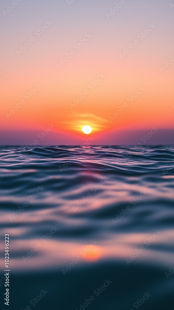 Calming Sunset Over Quiet Ocean with Soft Pastel Hues Calming Sunset Over Quiet Ocean with Soft Pastel Hues