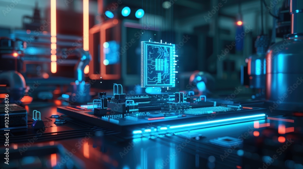 Fototapeta premium Futuristic AI Circuit Board with Neon Glow
