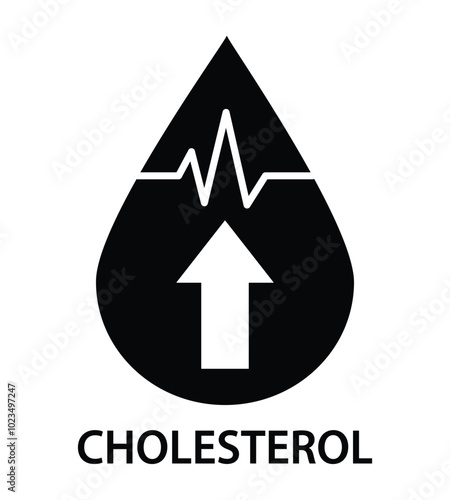 High cholesterol icon design vector illustration isolated on white. Blood cholesterol, obesity overweight sign icon symbol. Heart care cardiology sign. World heart day concept for banner or poster.