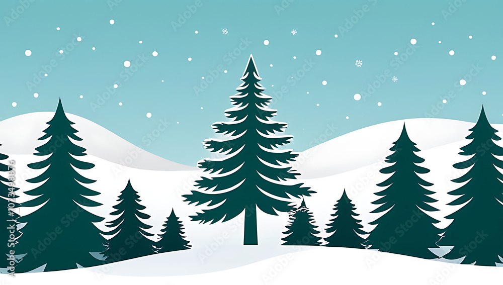 Fototapeta premium snowy coniferous tree standing tall wintry scene