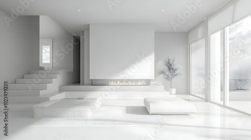 Modern White Living Room 3D Render Illustration