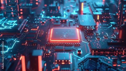 Futuristic Circuit Board with Neon Lights