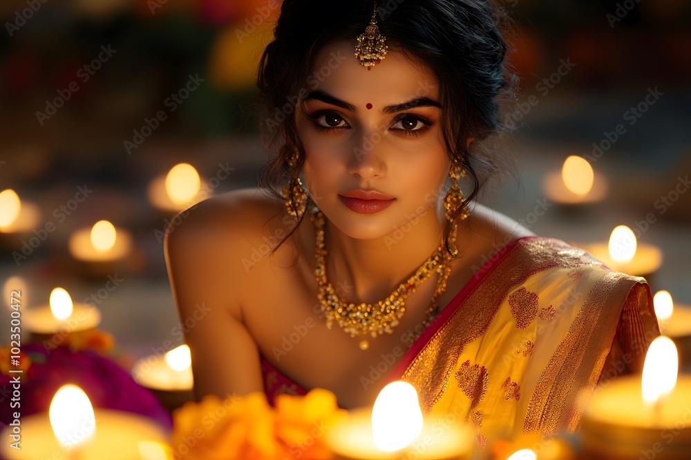 Mystical Bindi Woman Surrounded by Candlelight Mystical Bindi Woman Surrounded by Candlelight
