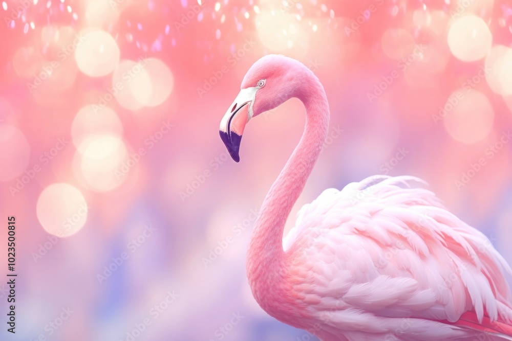 Fototapeta premium Flamingo pattern bokeh effect background animal bird beak.