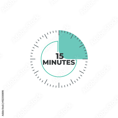 15 minutes timer and stopwatch vector illustration eps, fifteen minutes remaining