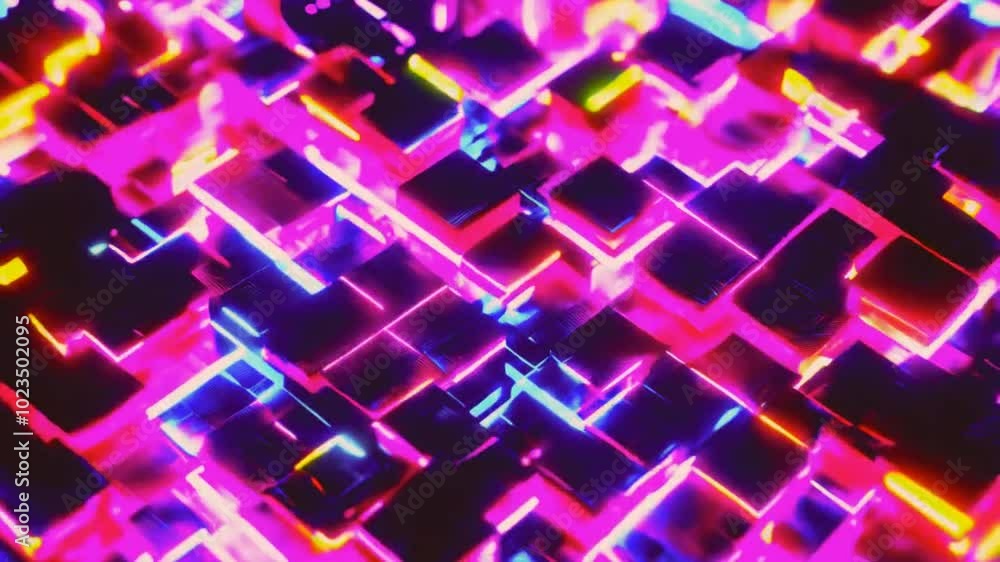 A vibrant, abstract maze of neon lights and geometric shapes, showcasing digital aesthetics. A vibrant, abstract maze of neon lights and geometric shapes, showcasing digital aesthetics.