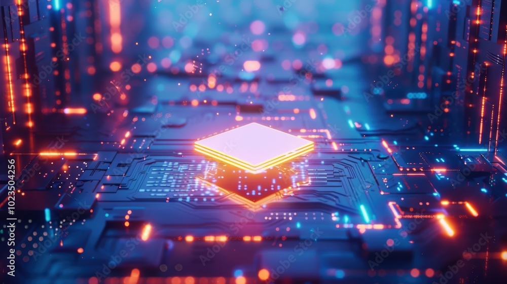 Fototapeta premium Futuristic AI Render of a Microchip in Digital Space