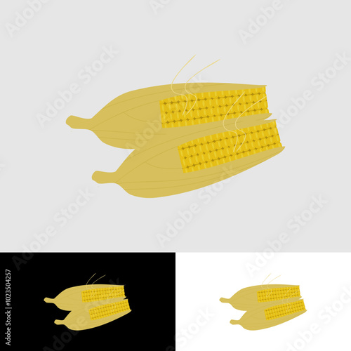 colorful illustration of sweet corn on the cob with hot steam. for icon or logo