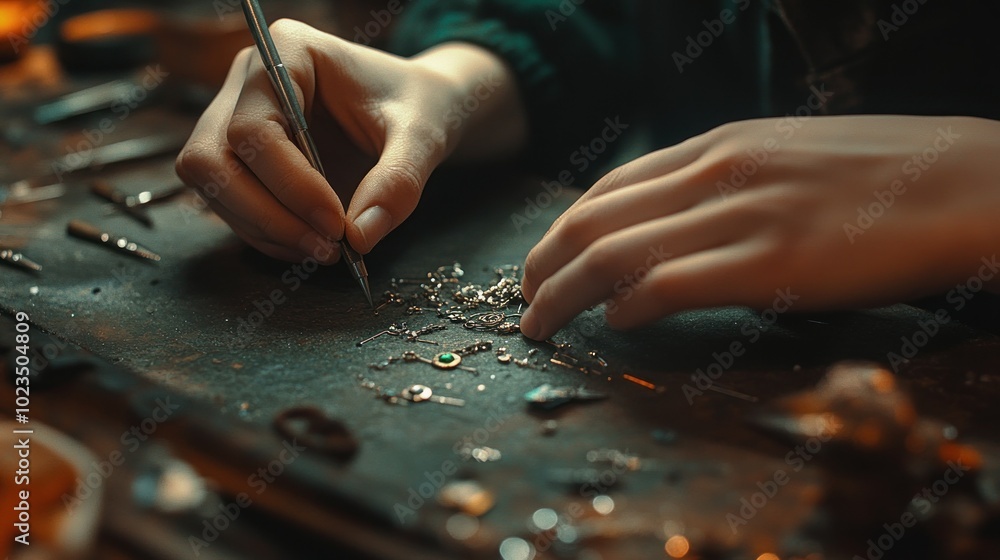 Close-up of a Jeweler's Hands Working on Jewelry Close-up of a Jeweler's Hands Working on Jewelry