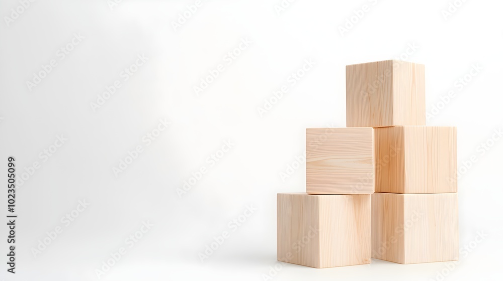 Obraz premium Elegant Wooden Block Display for Budgeting - Structured Design with Natural Flow Against Clean Background