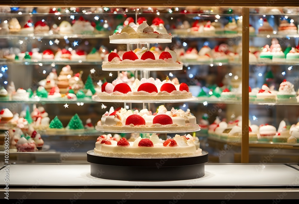patisserie showcase at christmas evening, winter holidays patisserie showcase at christmas evening, winter holidays