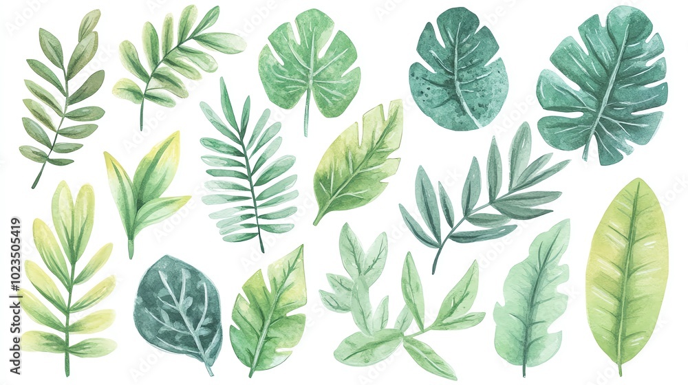 A vibrant collection of green leaves, showcasing various shapes and shades, perfect for nature-themed designs or decorations. A vibrant collection of green leaves, showcasing various shapes and shades, perfect for nature-themed designs or decorations.