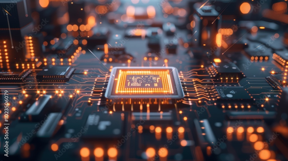 Futuristic Microchip with Glowing Connections Futuristic Microchip with Glowing Connections