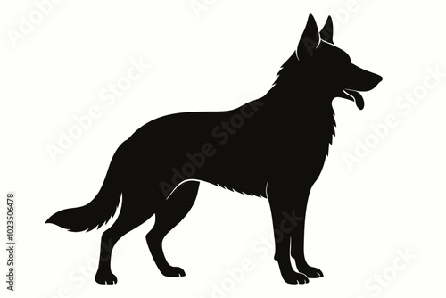 
German Shepherd dog silhouette, Sitting german shepherd dog breed silhouette vector illustration