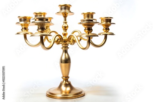 Gold candelabrum on white background isolated low angle view