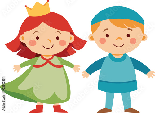 A vector illustration of two children dressed as royalty, symbolizing imaginative play, fun, and creativity.