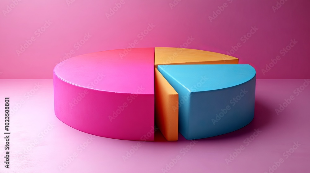 A colorful pie chart with segments in pink, orange, and blue against a pink background. A colorful pie chart with segments in pink, orange, and blue against a pink background.