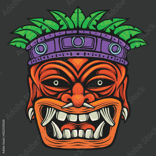 vector premium tikila head drawing color line art cartoon tribe