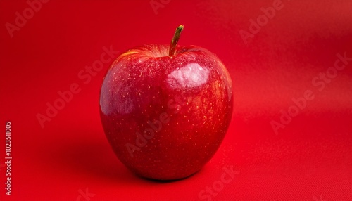 Fresh red apple with a shiny surface and red background 