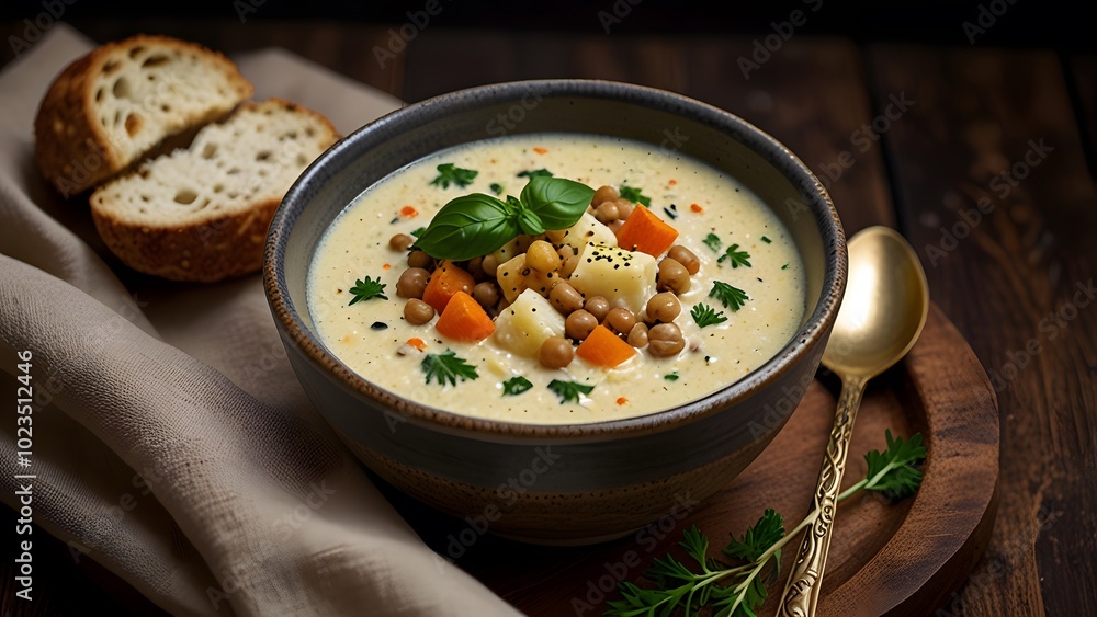 Creamy Cauliflower and Lentil Soup with Vegetables in a Rustic Bowl. Cozy Meal for Cold Days, Featuring Fresh Herbs and a Hearty, Comforting Taste . Creamy Cauliflower and Lentil Soup with Vegetables in a Rustic Bowl. Cozy Meal for Cold Days, Featuring Fresh Herbs and a Hearty, Comforting Taste .