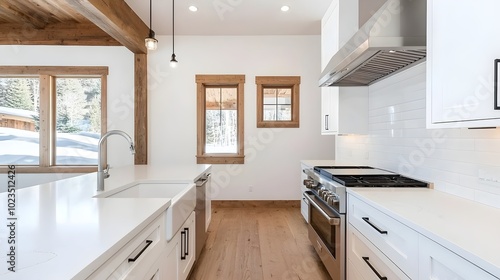 Modern Farmhouse Kitchen with Induction Stove and Rustic Wood Accents - Sleek Finishes and Elegant Design for Contemporary Living Spaces