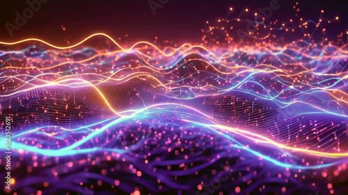 Wallpaper Mural Abstract representation of flowing waves with vibrant colors and illuminated particles. Torontodigital.ca