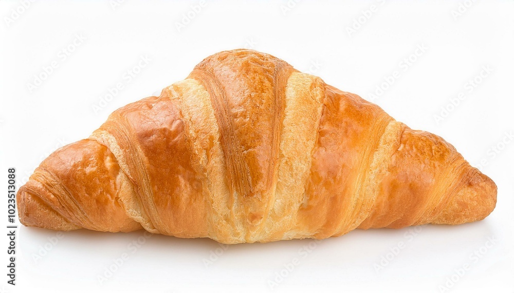 One croissant closeup, isolated on white background. One croissant closeup, isolated on white background.