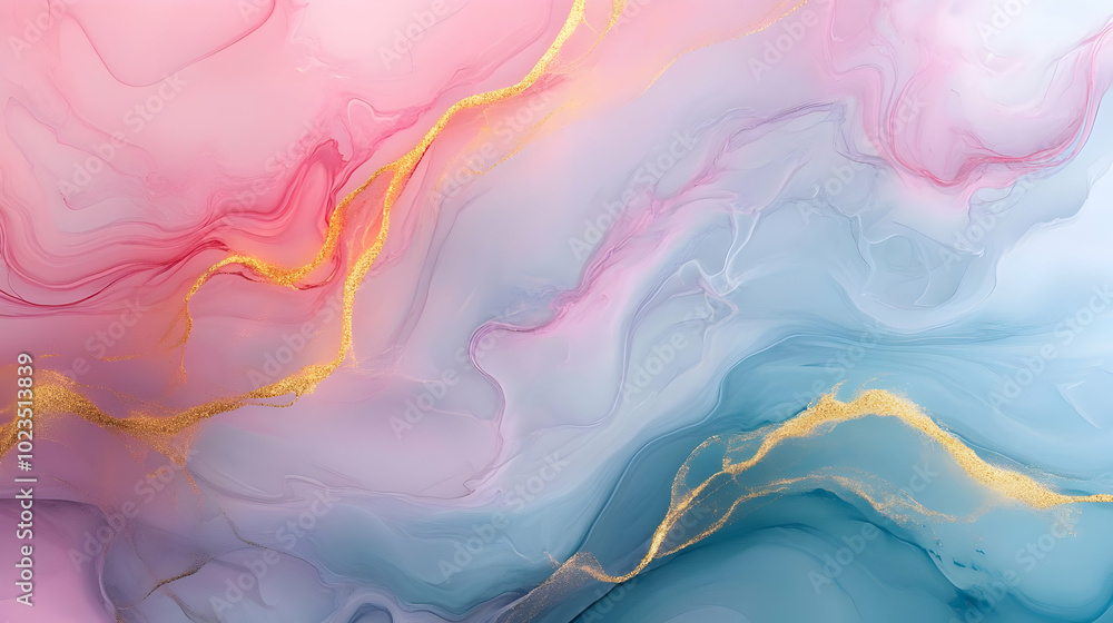 Abstract Background with Pink, Blue, and Gold Swirls Abstract Background with Pink, Blue, and Gold Swirls
