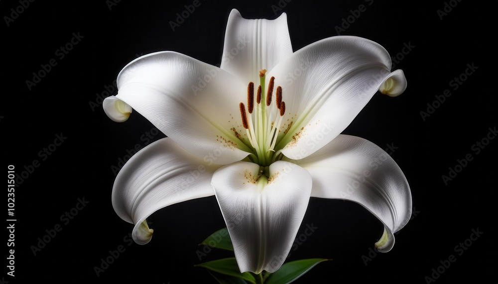 Fototapeta premium Elegant Close-Up of a White Lily in Full Bloom Against Dark Background with Sharp Detail of Petals and Stamens