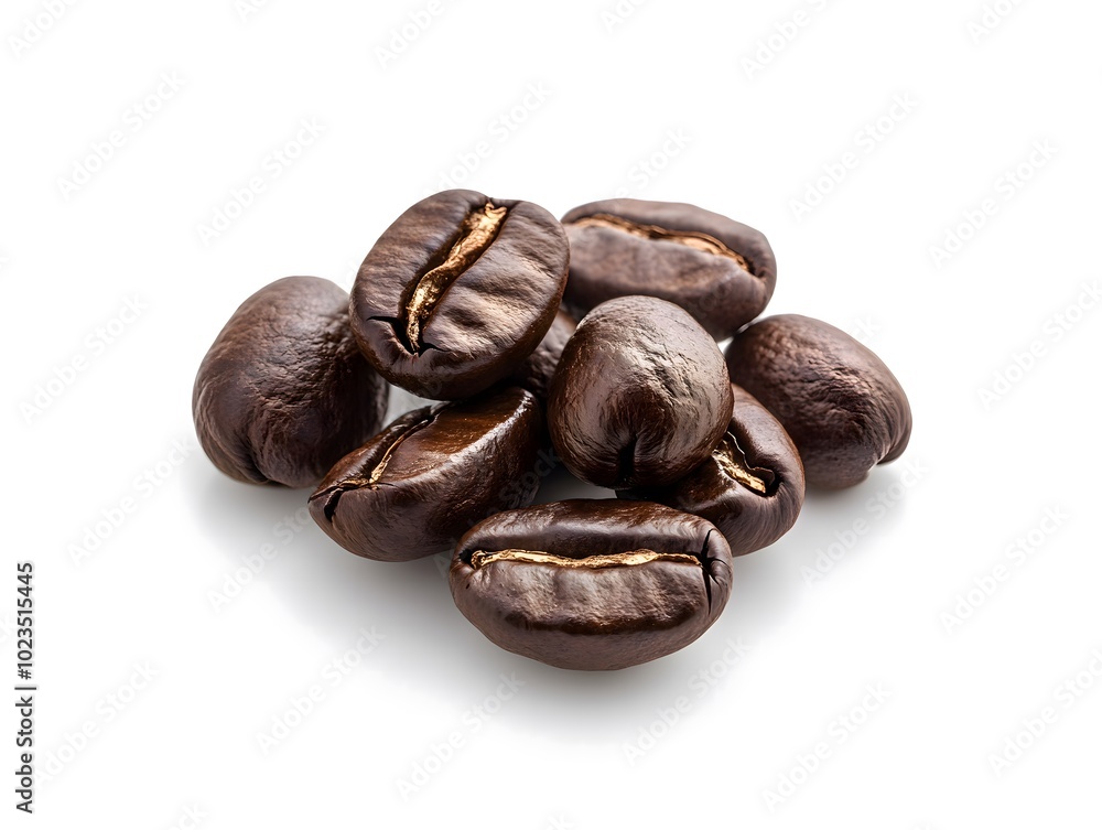Closeup of roasted coffee beans isolated on white background. Closeup of roasted coffee beans isolated on white background.