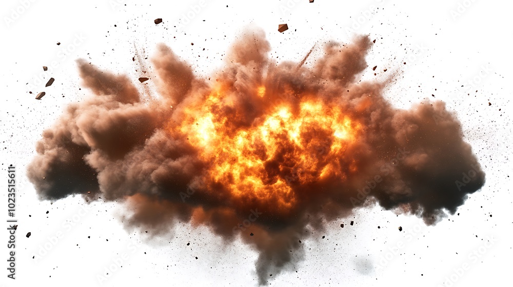 An explosion with fiery clouds and debris, depicting a dramatic scene of destruction. An explosion with fiery clouds and debris, depicting a dramatic scene of destruction.