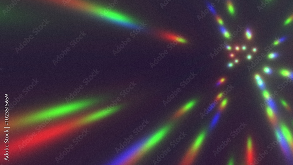 Abstract vibrant rainbow light lines bokeh on dark violet grainy background. Energy high speed flow. Glowing acid green, red, blue, purple particles and beams burst. Motion blur lights. Grunge texture Abstract vibrant rainbow light lines bokeh on dark violet grainy background. Energy high speed flow. Glowing acid green, red, blue, purple particles and beams burst. Motion blur lights. Grunge texture