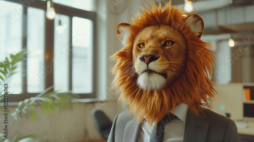 a male lion dressed as an advertising creative person photo