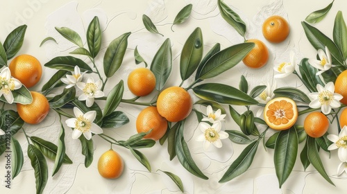 Vibrant Kumquat Botanical Illustration Exquisite Detail and Lush Beauty in Nature's Artistry