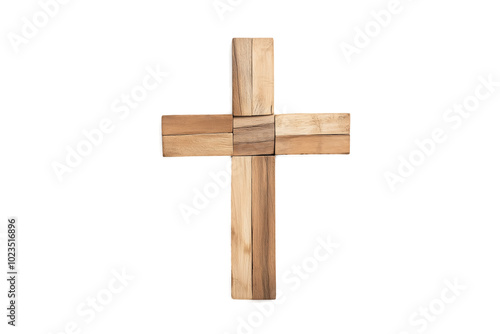 Wallpaper Mural Minimalist wooden cross made of natural wood blocks on a transparent background, symbolizing faith and simplicity. Perfect for religious contexts. Torontodigital.ca