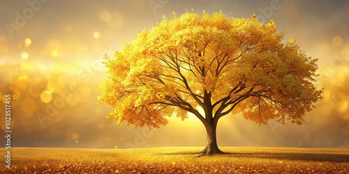 Golden autumn leaves on an asymmetrical gold tree photo