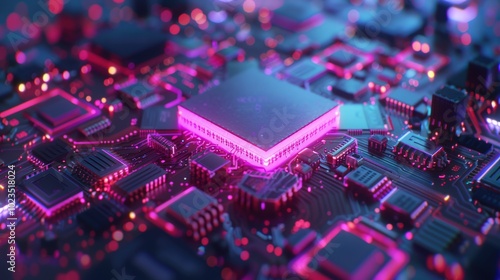 Futuristic Circuit Board with Neon Lights