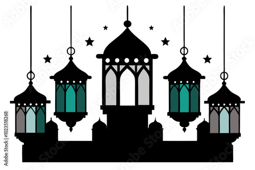 islamic eid lanterns silhouette vector illustration