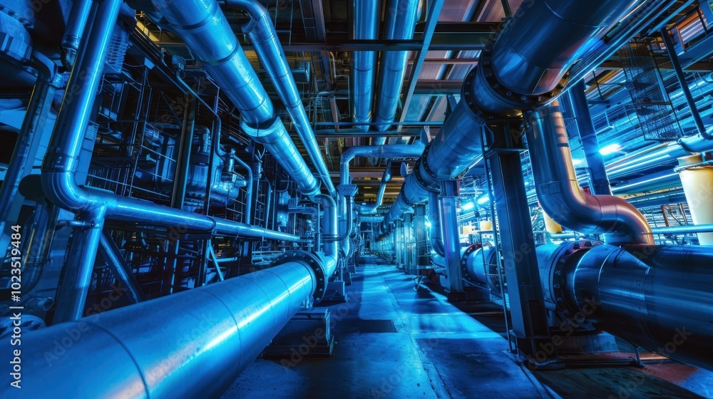 Industrial Piping Network: A Labyrinth of Blue Steel Industrial Piping Network: A Labyrinth of Blue Steel