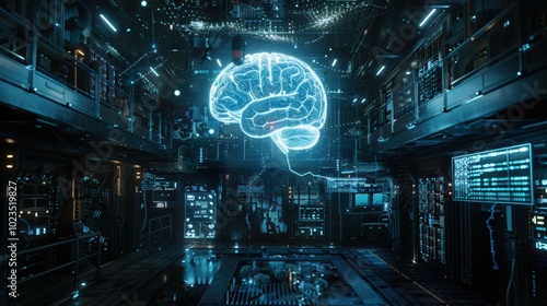 Futuristic Brain Render in High-Tech Environment photo