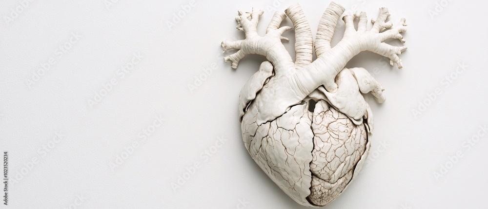 Intricate Human Heart Close-Up Revealing Vessels and Textures on a Soft Background Intricate Human Heart Close-Up Revealing Vessels and Textures on a Soft Background
