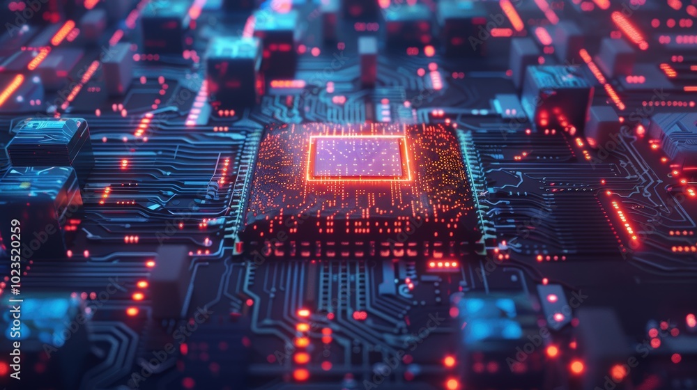 Futuristic Digital Circuit with Glowing Processor Futuristic Digital Circuit with Glowing Processor