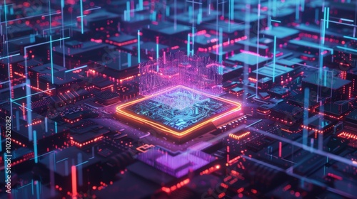 Futuristic AI Render of a Microchip