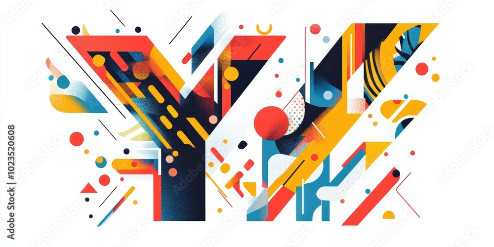 Abstract geometric design, red, yellow, blue.