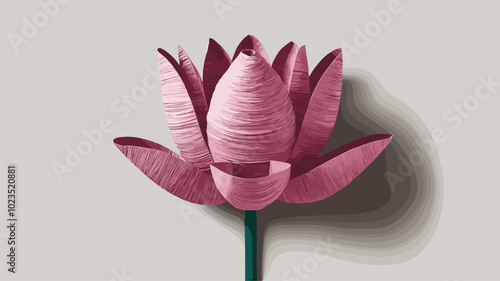 Single stylized lotus flower made from paper strips on neutral background.