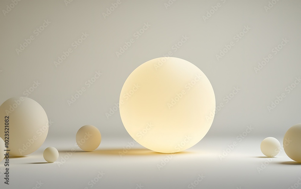 Softly glowing spheres in a minimalist setting, emphasizing form and light against a neutral backdrop Softly glowing spheres in a minimalist setting, emphasizing form and light against a neutral backdrop