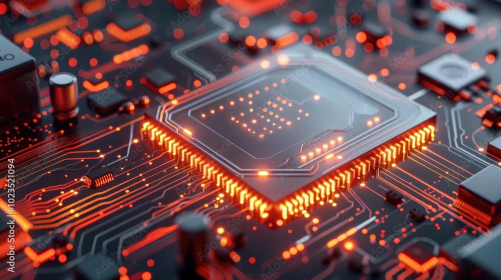 Close-up of Microchip with Vibrant Circuit Design Close-up of Microchip with Vibrant Circuit Design