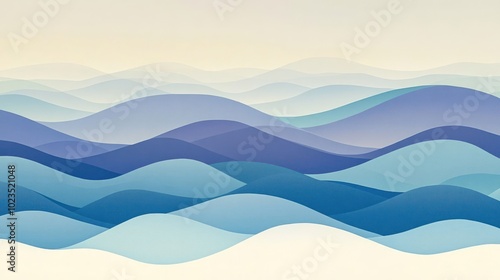 Abstract waves in varying shades of blue create a serene, calming visual effect.